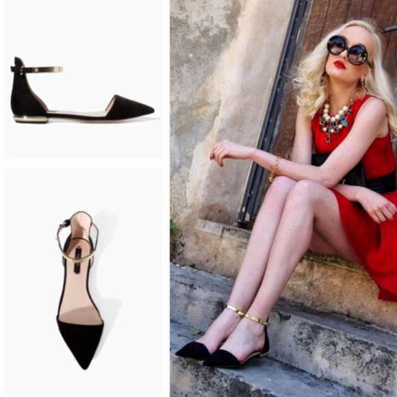 Zara Shoes - ZARA ~ black point toe flats gold ankle strap